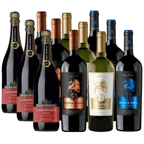 Pack 12 vinos| Lambrusco Rosso, Bestia y British| 750cc
